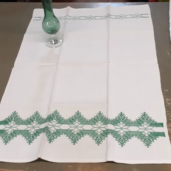 Set of 2 yarn potholders, & 1 crocheted with painted design doilee. - Picture 2 of 6